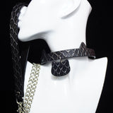 Obsidian Serpent - Kitten Play Snakeskin Textured Leather Collar and Leash