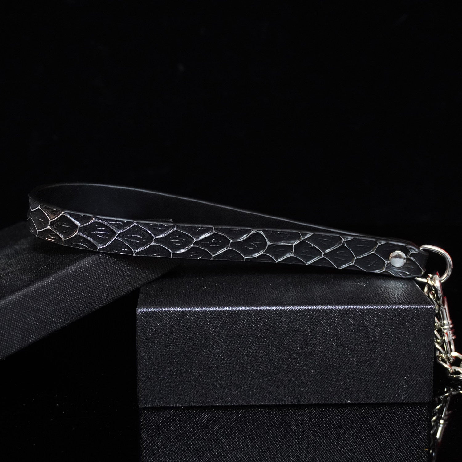 Obsidian Serpent - Kitten Play Snakeskin Textured Leather Collar and Leash