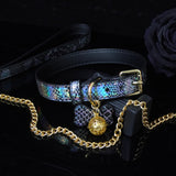 Chromatic Serpent - Holographic Snakeskin Leather Collar with Filigree Bell