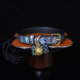 Chromatic Serpent - Holographic Snakeskin Leather Collar with Filigree Bell