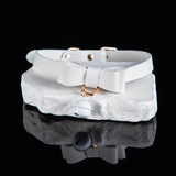 Midnight Ribbon - Sculpted Leather Bow BDSM Collar with Onyx Bell