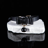 Midnight Ribbon - Sculpted Leather Bow BDSM Collar with Onyx Bell