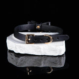 Midnight Ribbon - Sculpted Leather Bow BDSM Collar with Onyx Bell