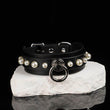 Onyx & Pearl - Lustrous Studded Leather O Ring Collar