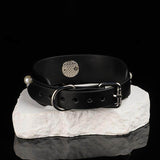 Onyx & Pearl - Lustrous Studded Leather O Ring Collar