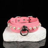 Onyx & Pearl - Lustrous Studded Leather O Ring Collar
