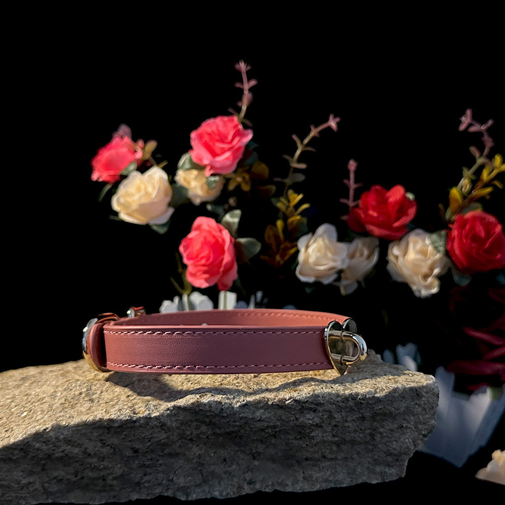 Blush Devotion - Heart-Centric Dusty Rose Leather BDSM Collar