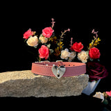 Blush Devotion - Heart-Centric Dusty Rose Leather BDSM Collar