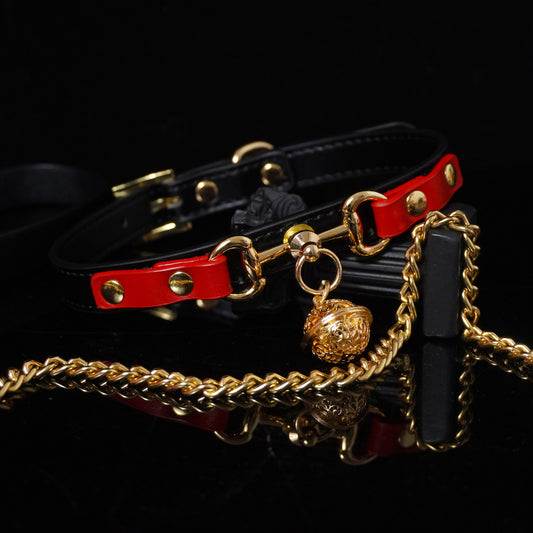 Genuine Leather Locking Collar with Stainless Steel Buckle