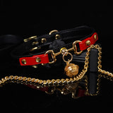 Genuine Leather Locking Collar with Stainless Steel Buckle